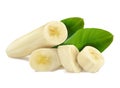 Banana sliced with green leaves Royalty Free Stock Photo